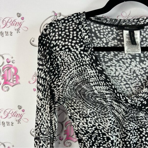 BCBGMaxAzria shirt tip dotted swirls Black and White Swirl Long Sleeve Top - Picture 7 of 10